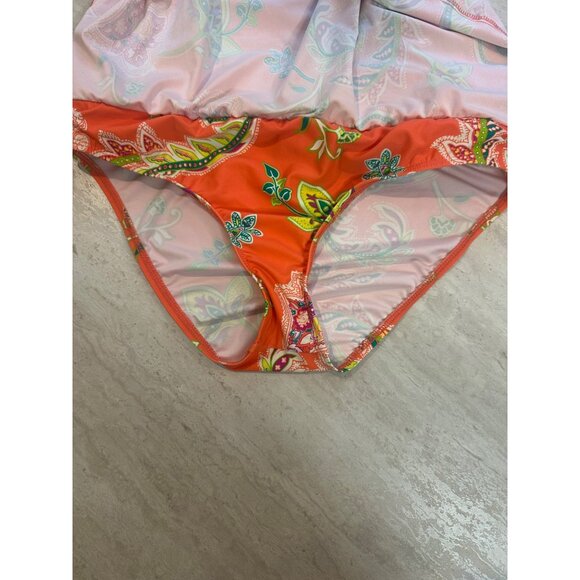 Athleta Womens Orange Floral Paisley Swim Skirt Size 10 With Built-In Bottoms Ny - Picture 8 of 9